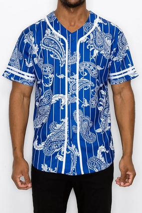 Compact Thermal Insulation Pinstripe Bandana Baseball Jersey - Royal Blue