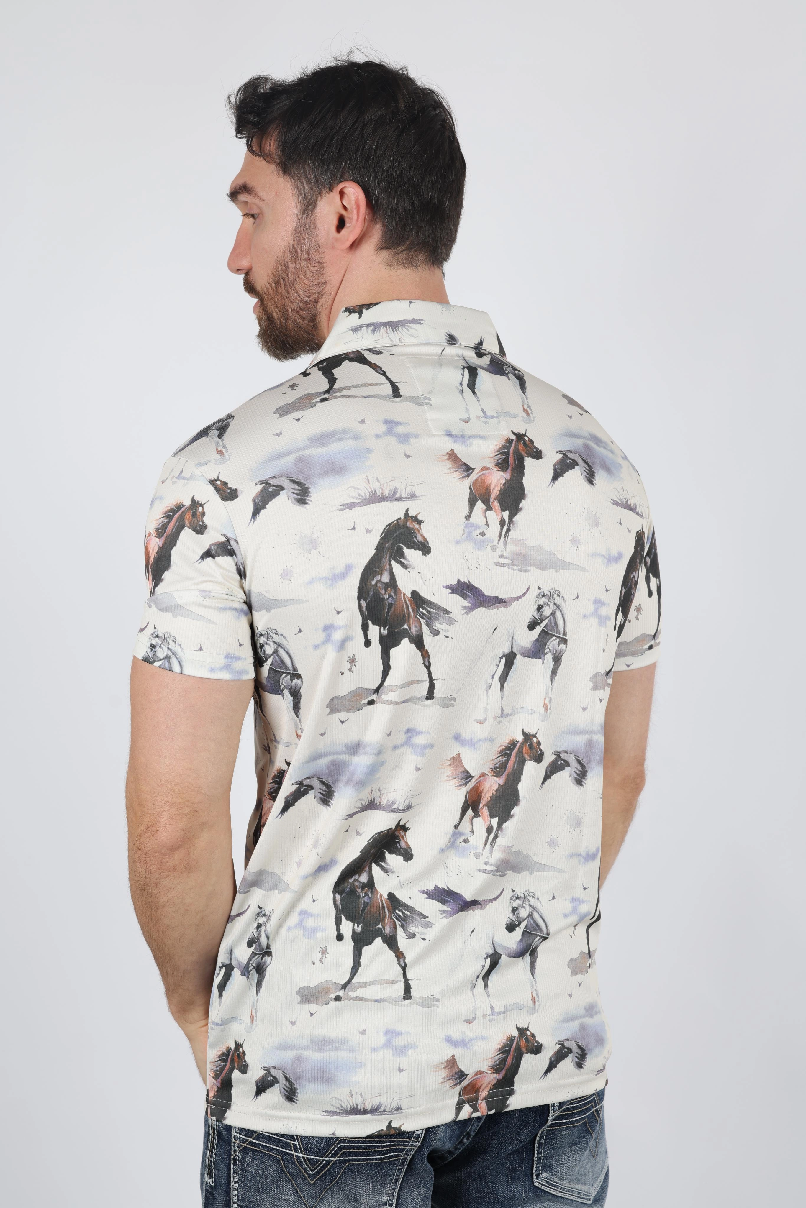 Wrinkle Free Treatment Mens Performance Fabric Modern Fit Stretch Rodeo Print Polos