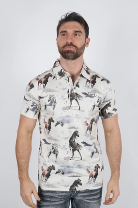 Chic Vibe Mens Performance Fabric Modern Fit Stretch Rodeo Print Polos
