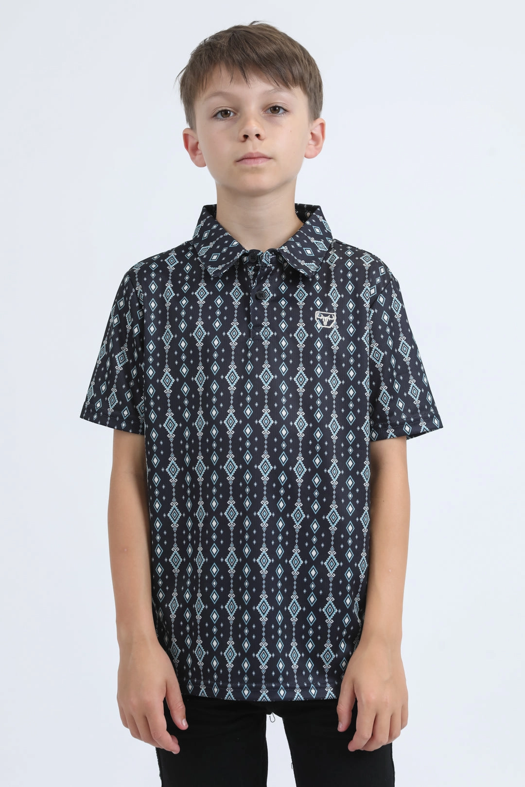 Stylish Blouse warm fleece Kids Performance Fabric Modern Fit Stretch Aztec Print Black Polo