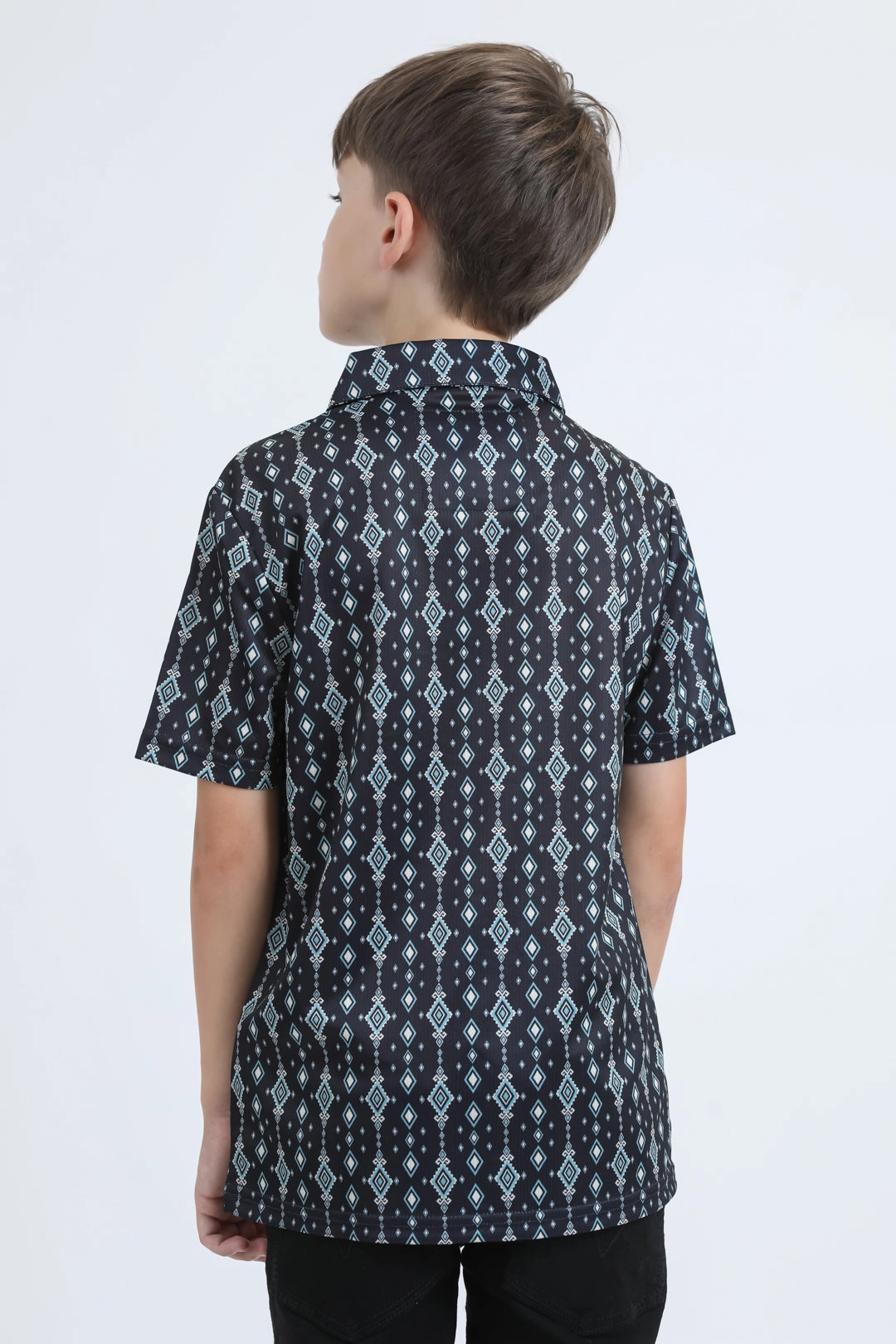 AdaptiveFit Kids Performance Fabric Modern Fit Stretch Aztec Print Black Polo