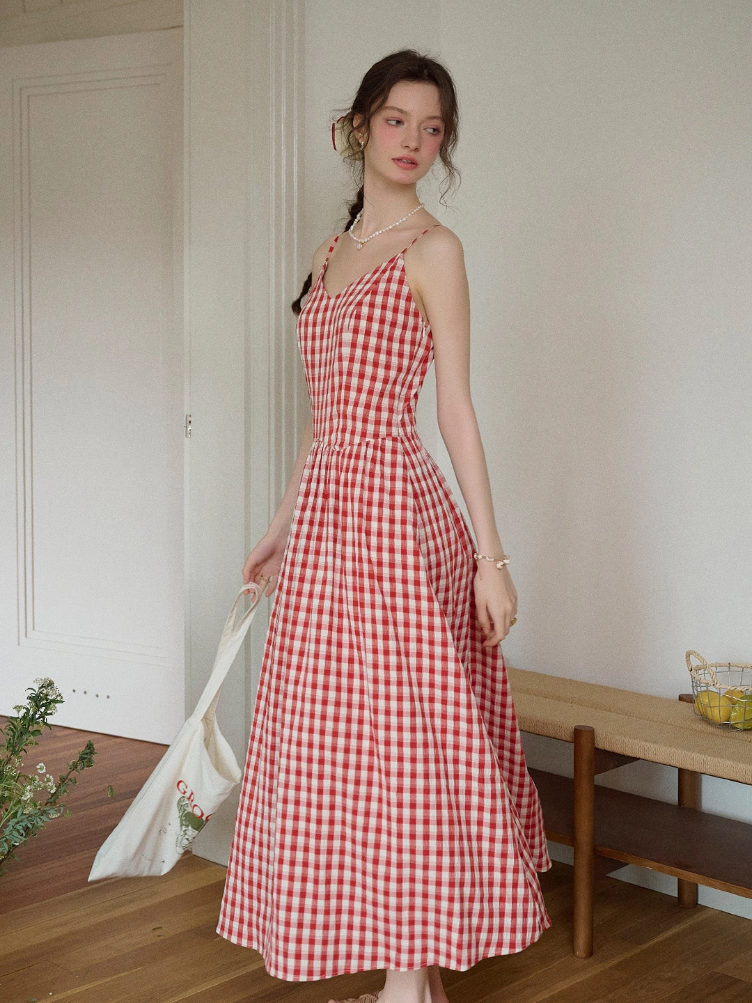 Tinsley Suspender Plaid Dress- Red Rain Fit