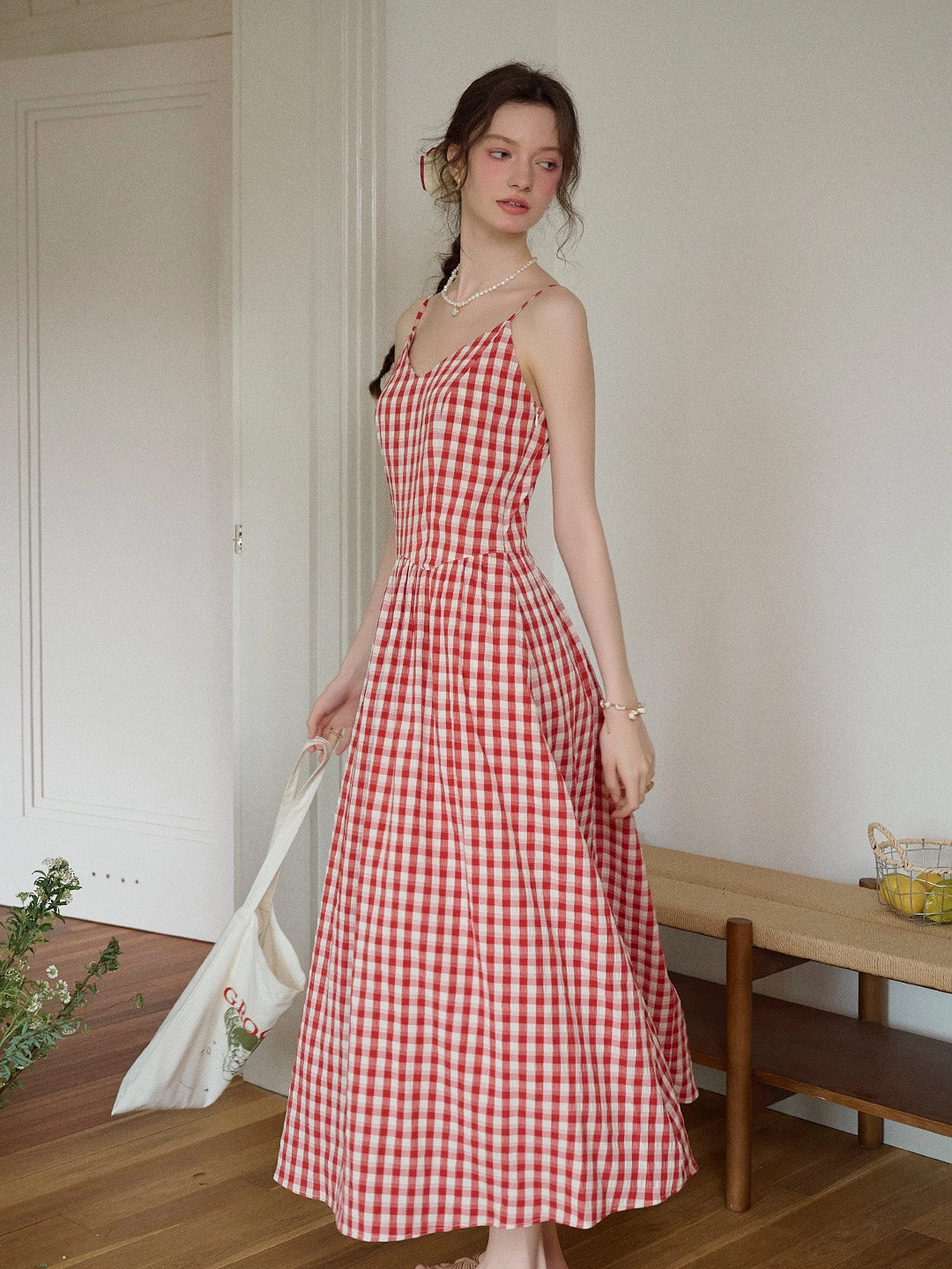 WindproofInterior Organic Ease Tinsley Suspender Plaid Dress- Red