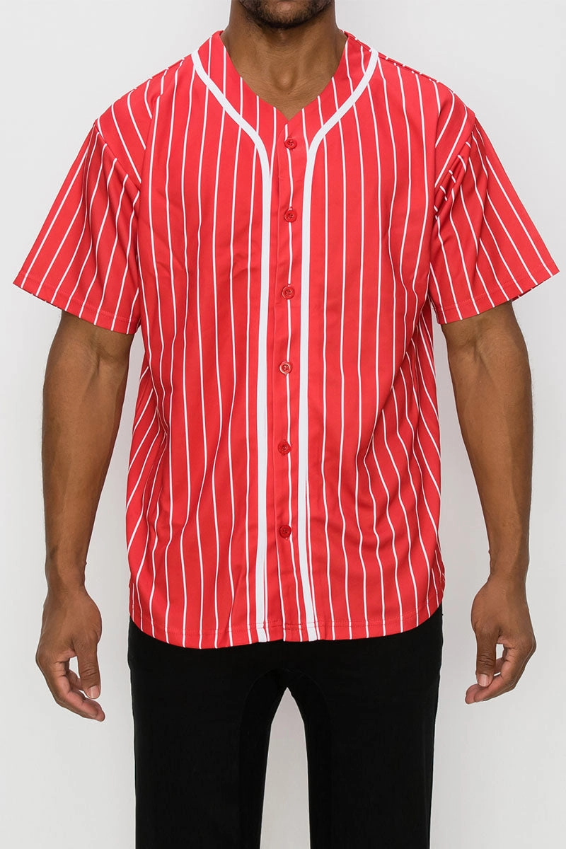 NonPill Surface Treatment PIN STRIPED BASEBALL JERSEY