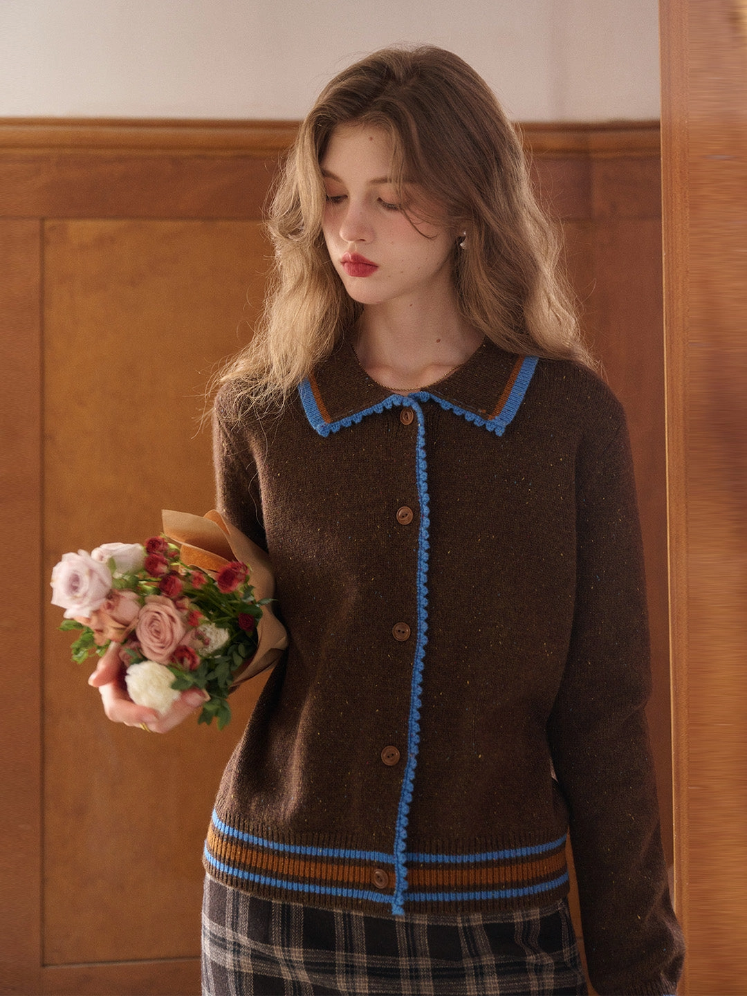 Versatile Dress DoubleStitched Seams Haley Peter Pan Collar 100% Wool Cardigan