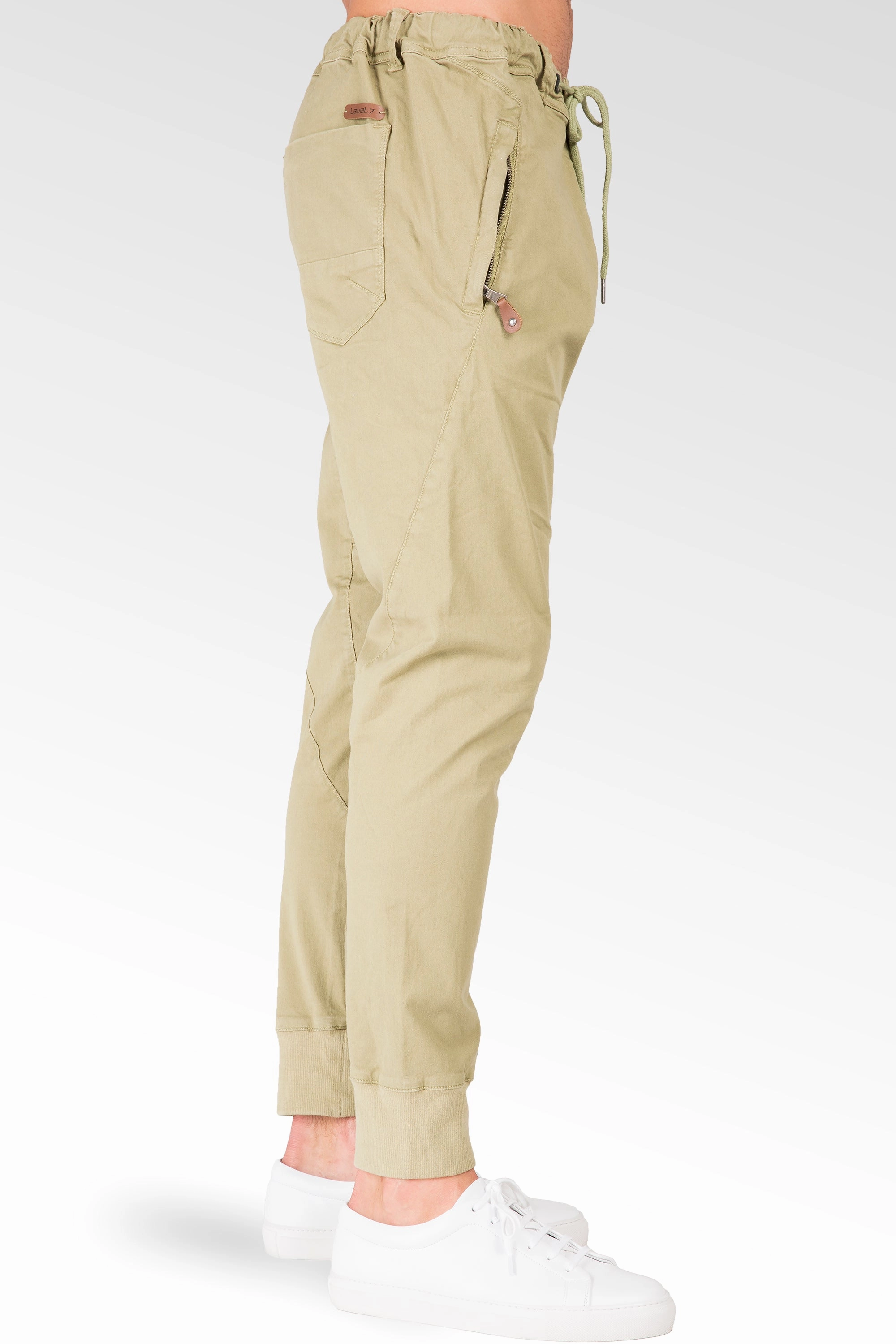 WrinkleFreeTexture ShapeRetentionCloth Drop Crotch Fit Avocado Green Premium Stretch Twill Jogger Jeans Zipper Pockets