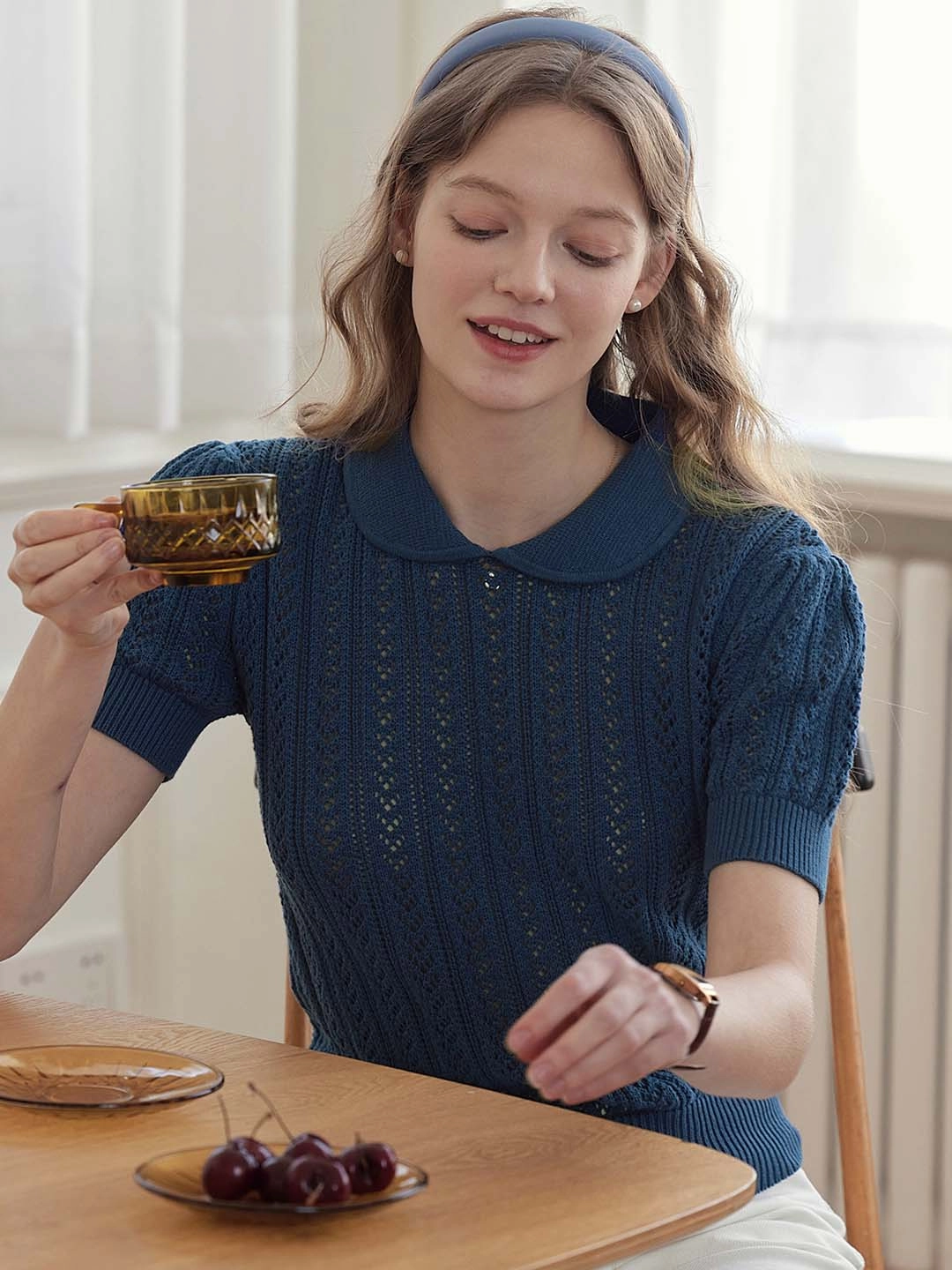 Utility Jacket Kamryn Small Lapel Hollow Short Sleeve Knit Top