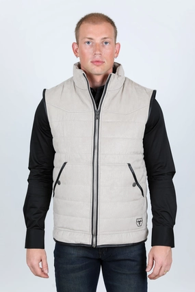 Men's Fur Lined Quilted Faux Suede Vest - Gray Clean Minimal Look
