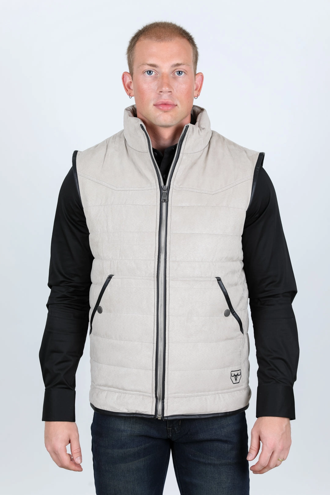 Men's Fur Lined Quilted Faux Suede Vest - Gray Clean Minimal Look