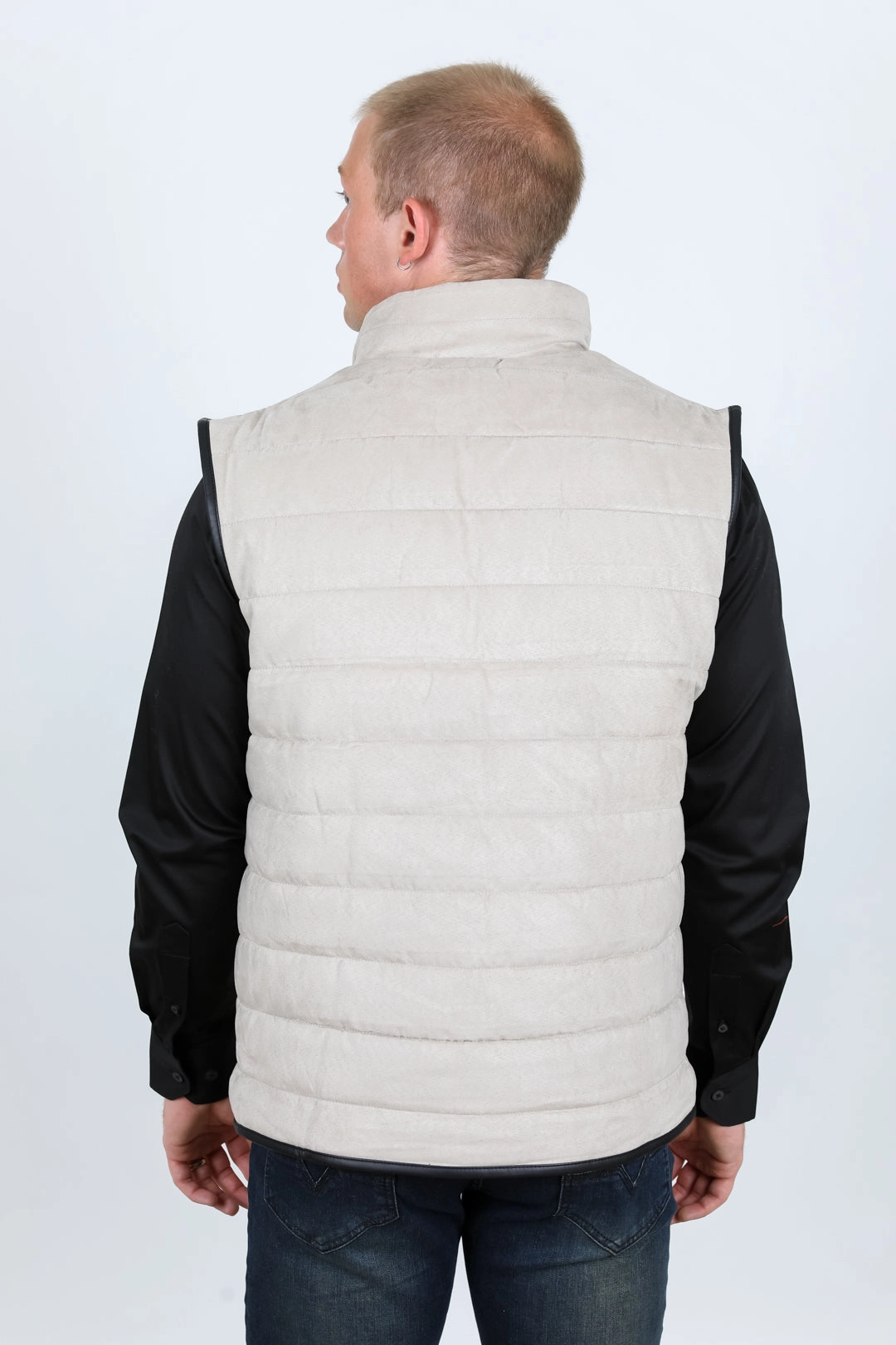 Men's Fur Lined Quilted Faux Suede Vest - Gray Three Layer Laminate OdorControl Treatment