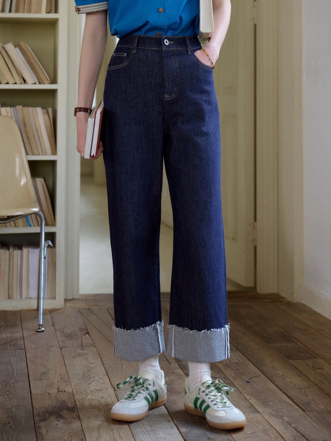 Comfy Look Aspen Straight-leg Cuffed Cotton Jeans