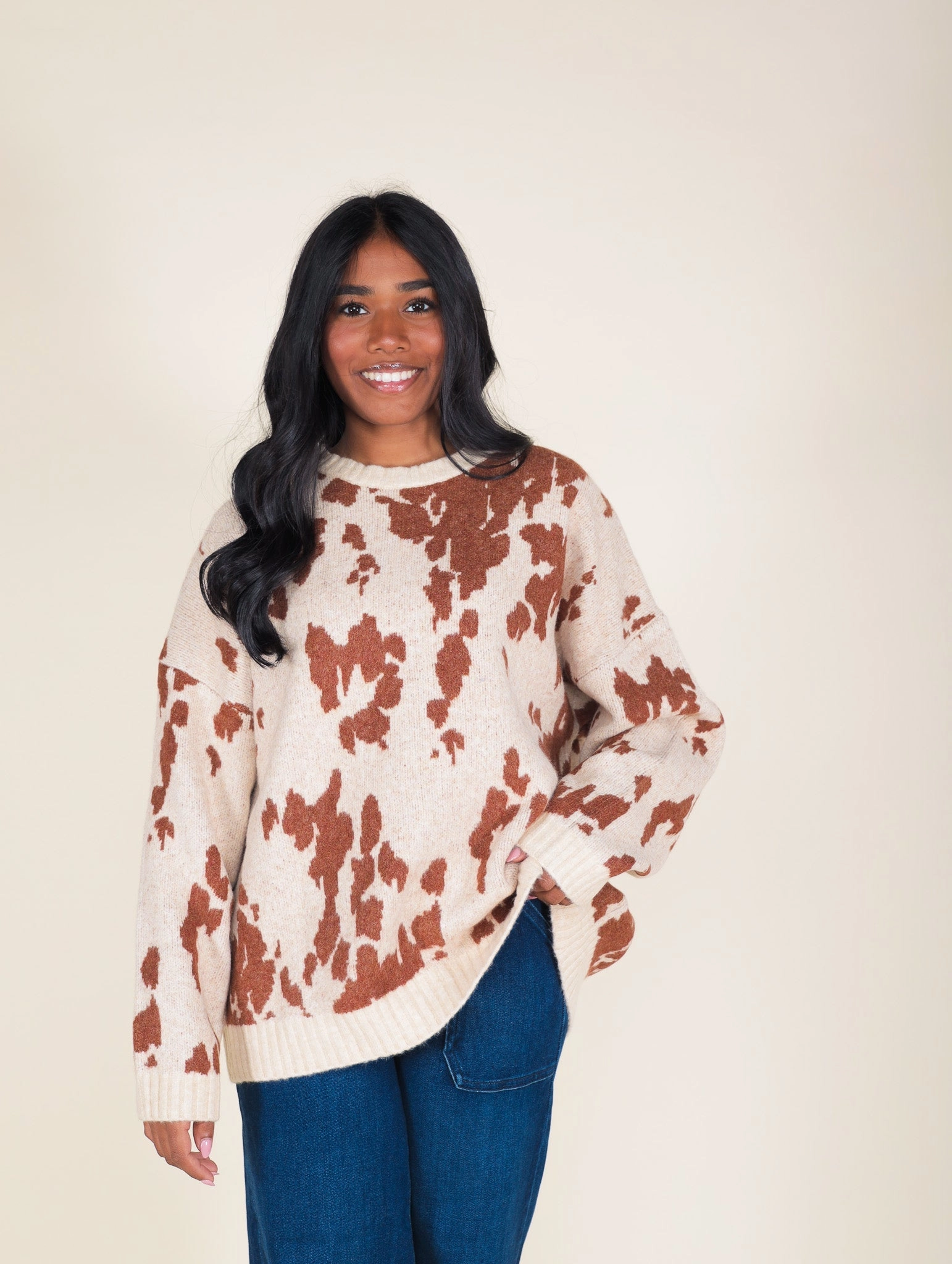 Moisture Wicking Fibers Axel Cow Print Sweater