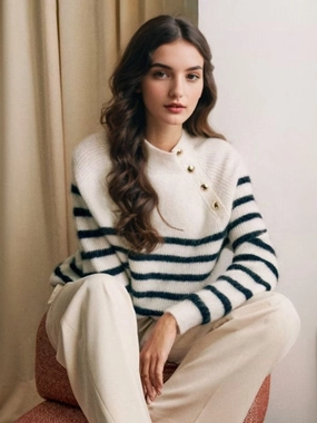 Aya Slanted Placket Sweater Road Soul World Glow