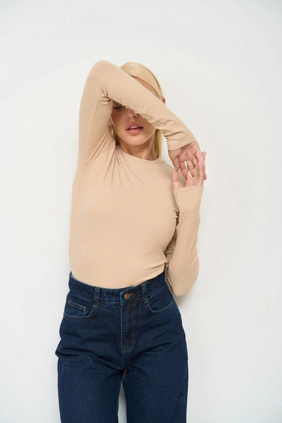 Beige Basic Long Sleeve Top Businesswoman