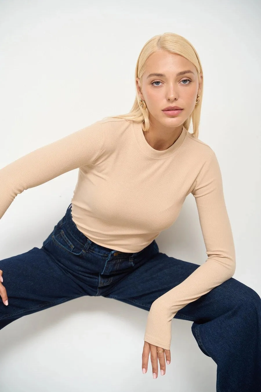 Beige Basic Long Sleeve Top Soft color