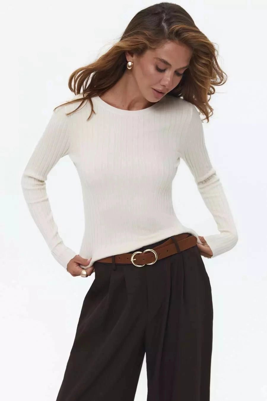 Beige Knit Long Sleeve Top train station