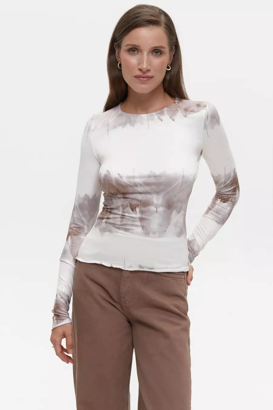 Beige Tie Die Long Sleeve Top NonRestrictiveSilhouette King Mode