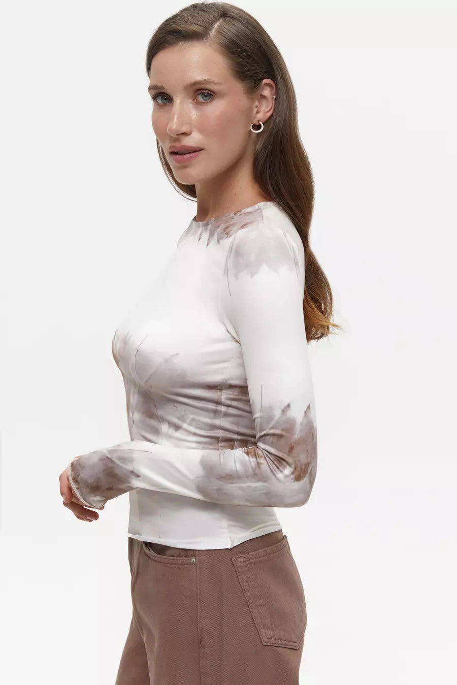 UV Protective Fabric Audio Beige Tie Die Long Sleeve Top