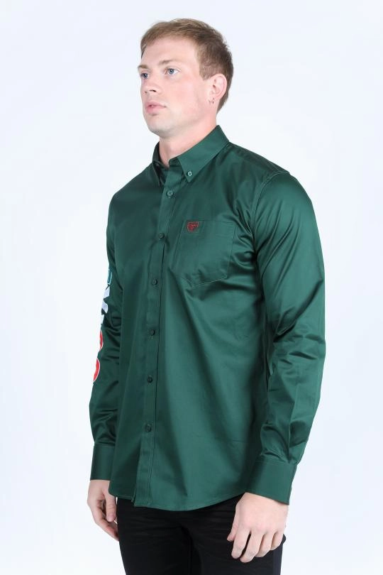 Men??s Single Pocket Logo Modern Fit Stretch Mexico Dress Shirt - Green High-Quality Fabric Casual Elegance