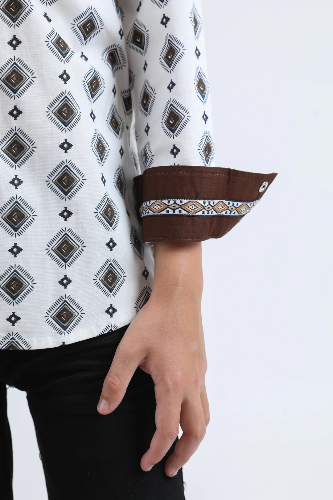 Comfy Wear Subtle pattern Kid's Western Modern Fit Cotton/Spandex Long Sleeve Blue Shirt with Snaps