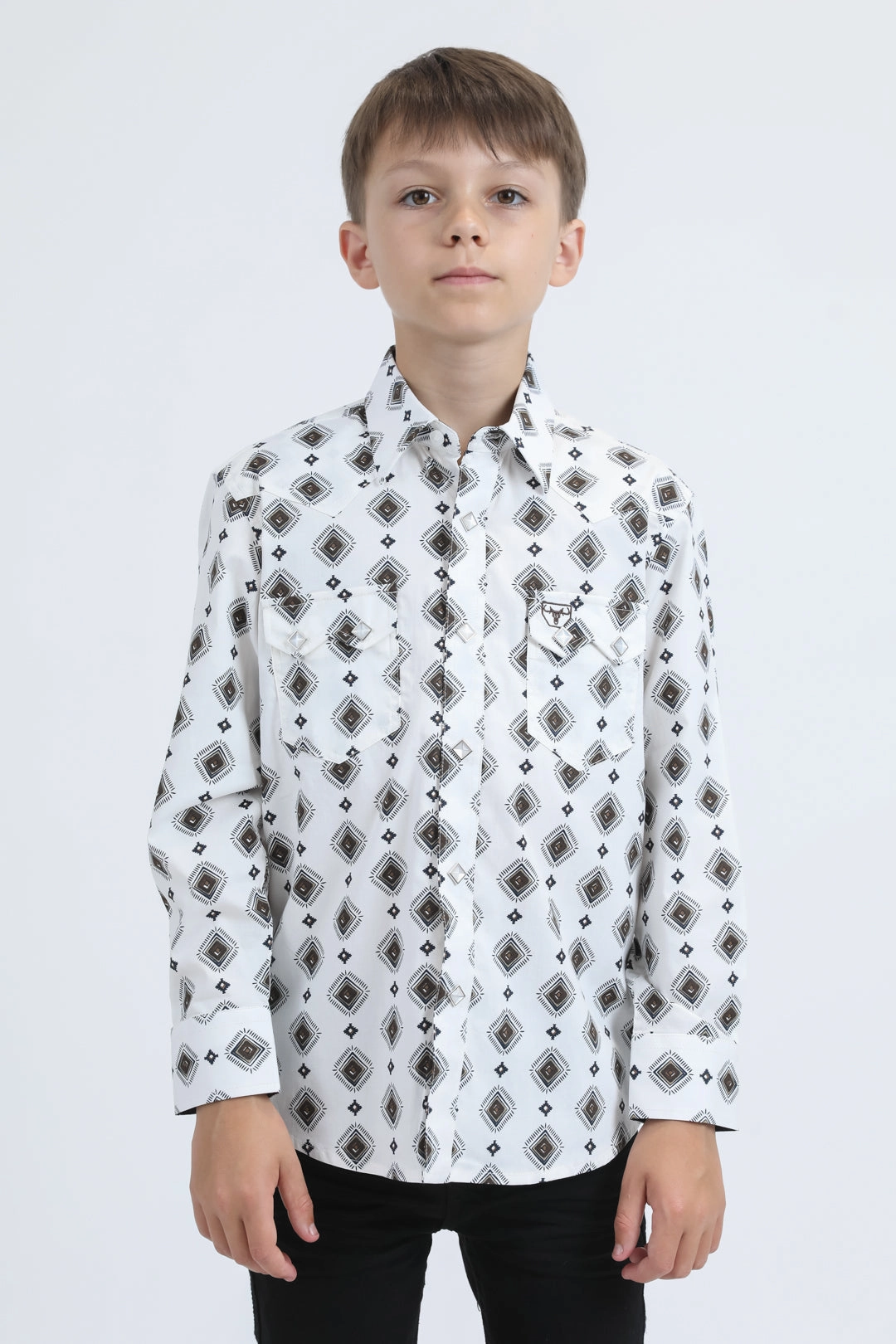 Kid's Western Modern Fit Cotton/Spandex Long Sleeve Blue Shirt with Snaps Polo Style Non Chafe Seams