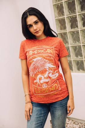 Women's Cotton American Legend Graphic Print Pink T-shirt Basic Layer Casual Must-Have