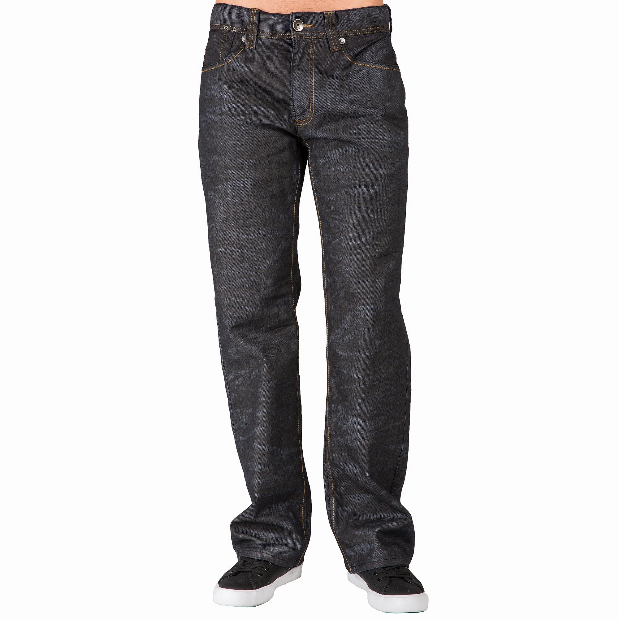 Comfort sleepwear Black Coated Midrise Relaxed Bootcut Premium Denim 5 Pocket Jeans Overspray Wash