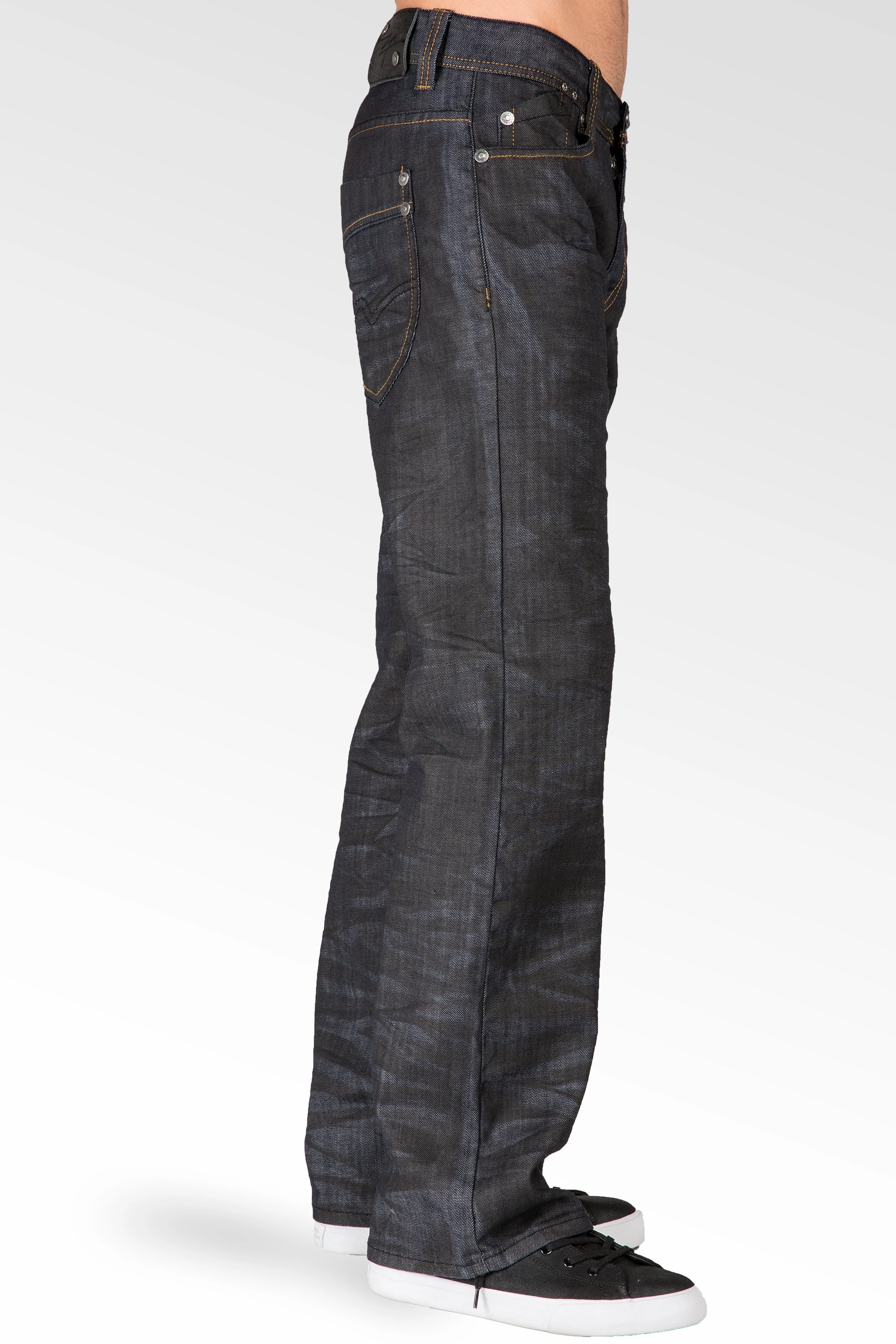 Stylish accessories Craft Edge Black Coated Midrise Relaxed Bootcut Premium Denim 5 Pocket Jeans Overspray Wash