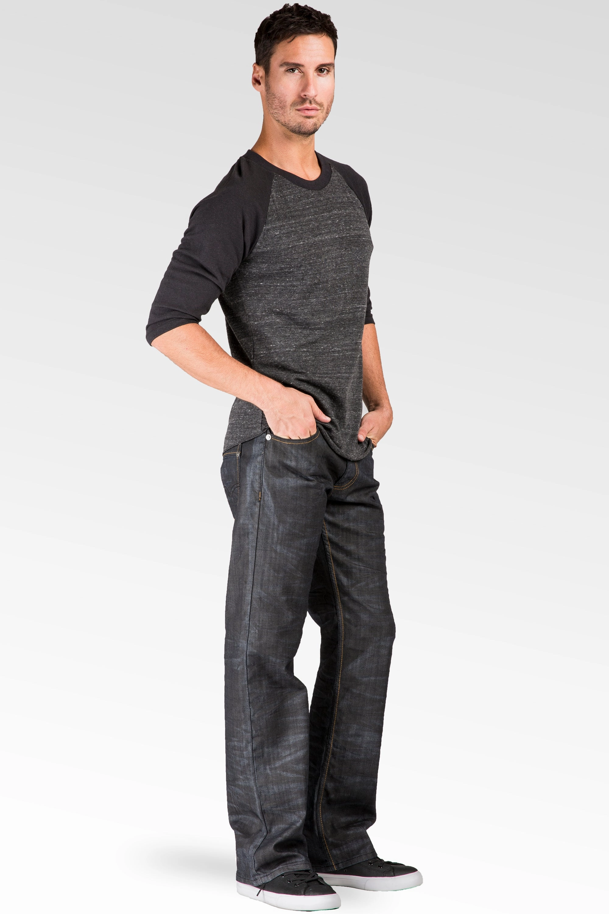 QuickDryingTech Stylish Jacket Black Coated Midrise Relaxed Bootcut Premium Denim 5 Pocket Jeans Overspray Wash