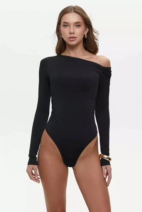 Comfort Flex Fit Black Off Shoulder Bodysuit