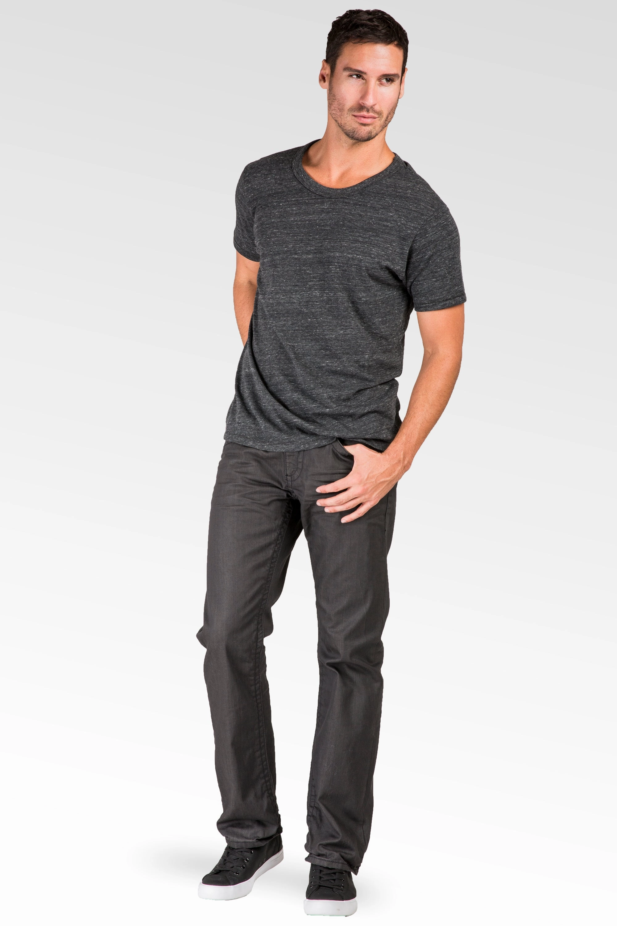 Organic Ease Black Premium Coated Denim Relaxed Straight Jeans Throwback Style Zipper Trim Pockets