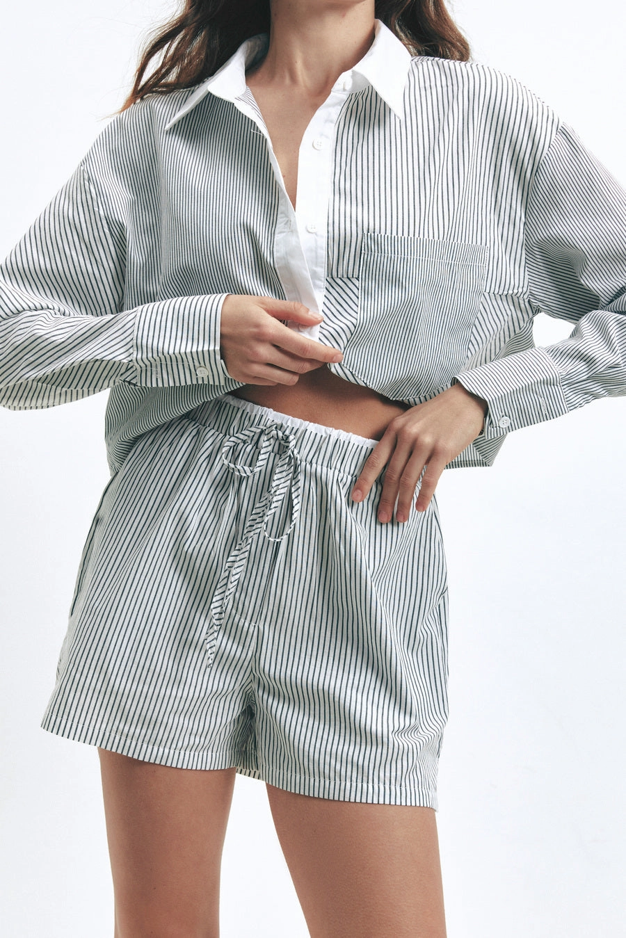 Outdoor Adventure Black Stripe Cropped Shirt