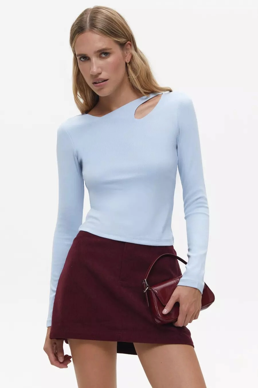 Playroom Blue Assymmetric Neckline Long Sleeve Top