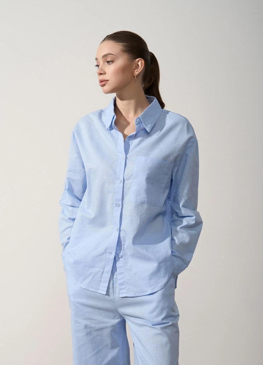 Blue Linen Blend Shirt Cruise Collection Versatile Wear