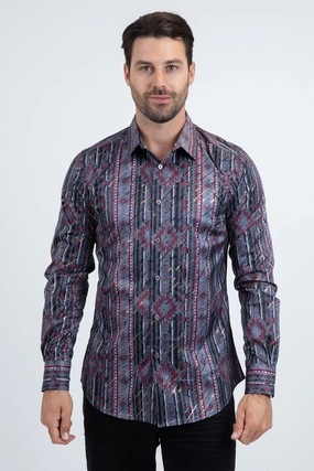 Spring Collection Premium Fabric Mens Modern Fit Stretch Foil Fashion Black Shirt