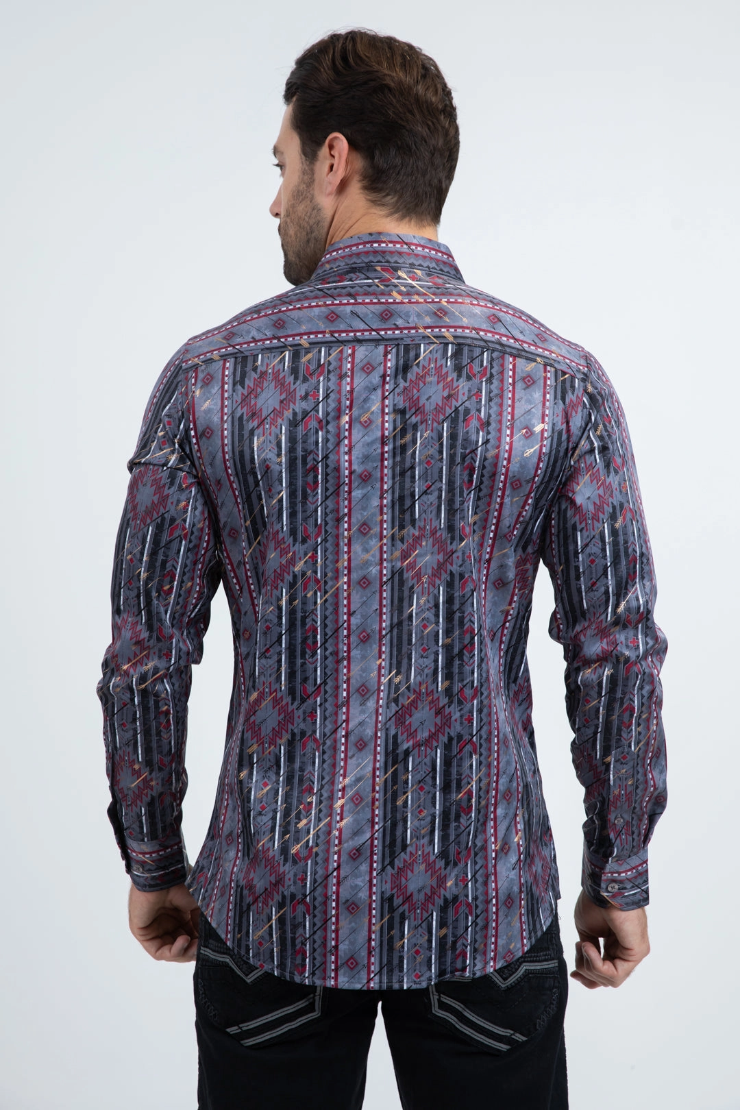 Mens Modern Fit Stretch Foil Fashion Black Shirt Flexible Shoulder Panels Yoke Design