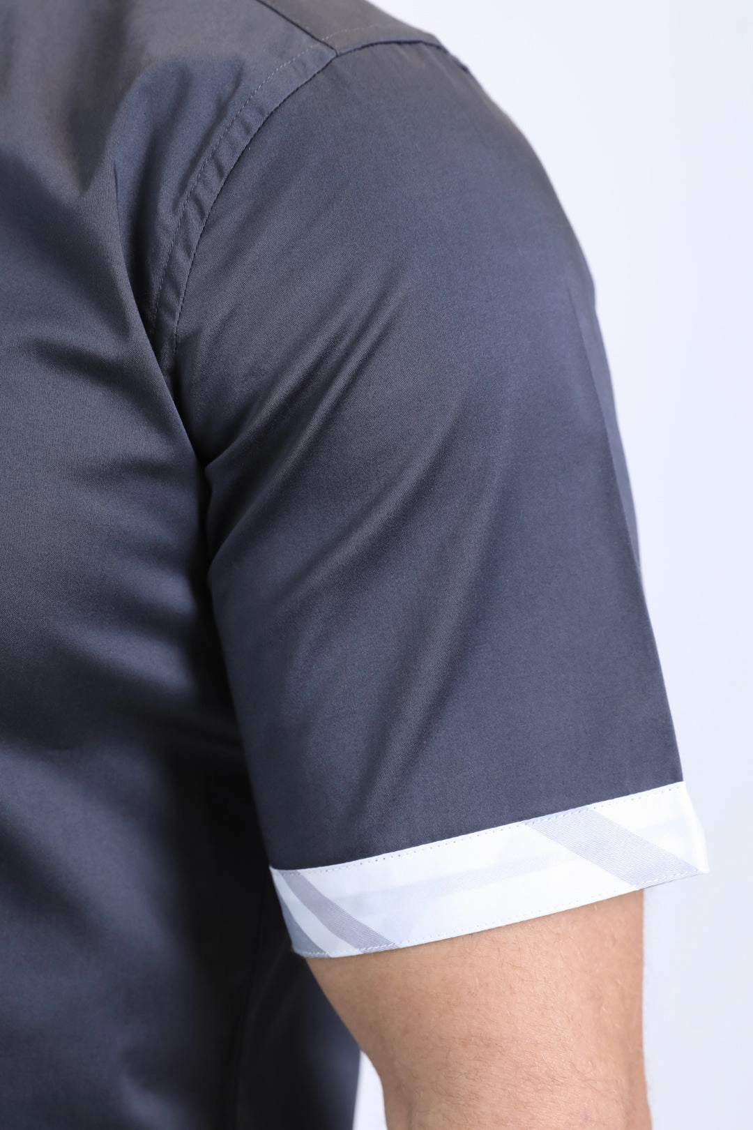 Satin Cotton/Spandex Short Sleeve Charcoal Shirt Urban Edge