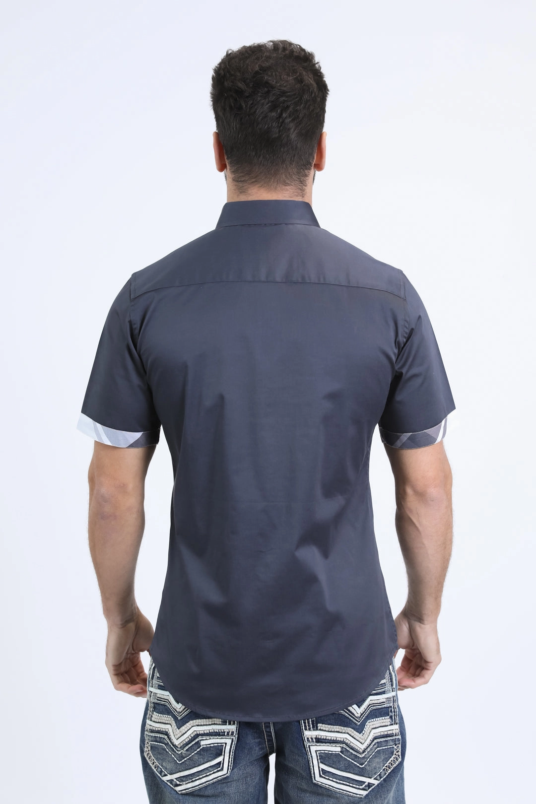 Satin Cotton/Spandex Short Sleeve Charcoal Shirt Youthful Appeal