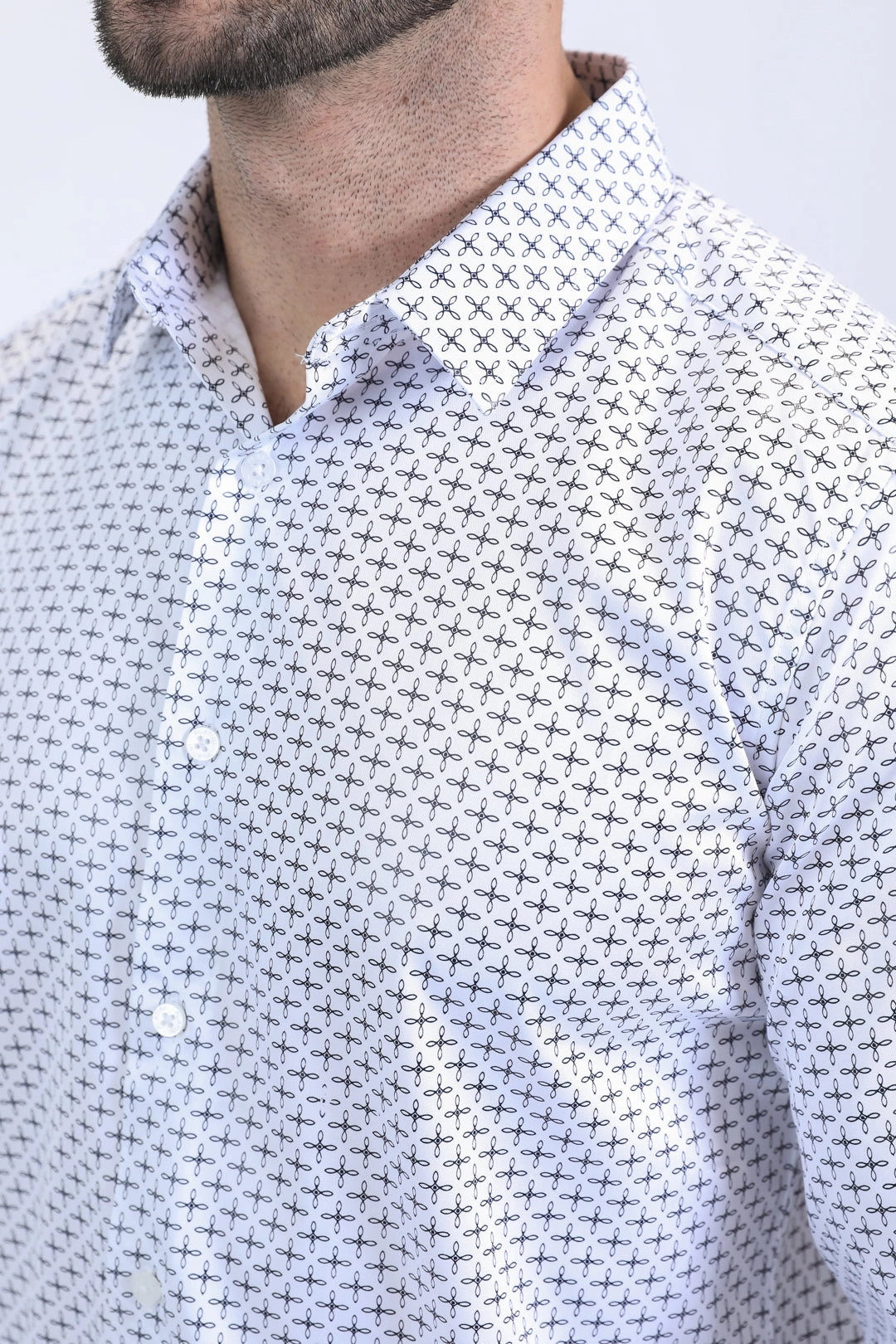 Mens Modern Fit Stretch Foil Fashion White Shirt Active Design Modern Look