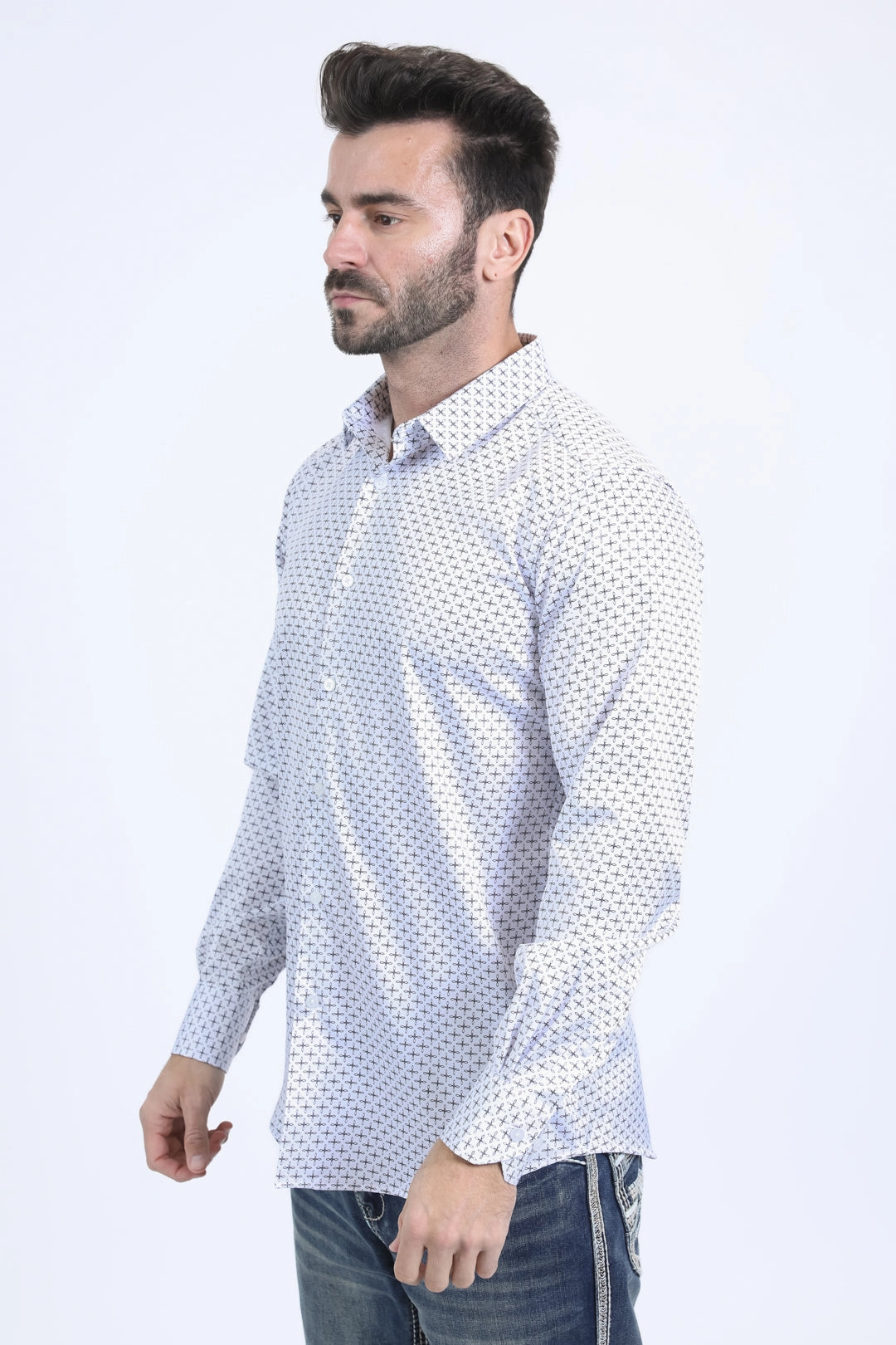 Mens Modern Fit Stretch Foil Fashion White Shirt Neutral Colors