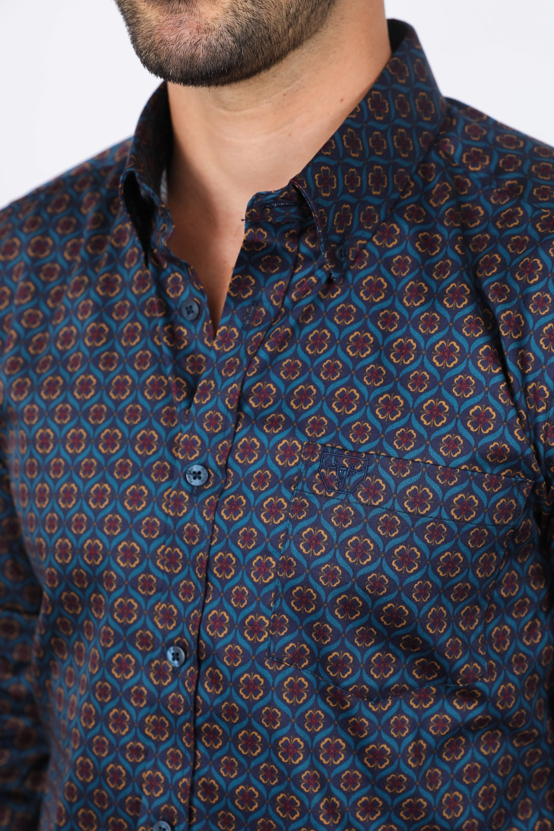 garden party Fast Drying Mens Satin Cotton Modern Fit Navy Long Sleeve Shirt