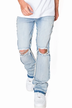Street Fashion Casual Winter Warmth Light Stretch Bootcut Raw Edge Denim Jeans Refined Pattern