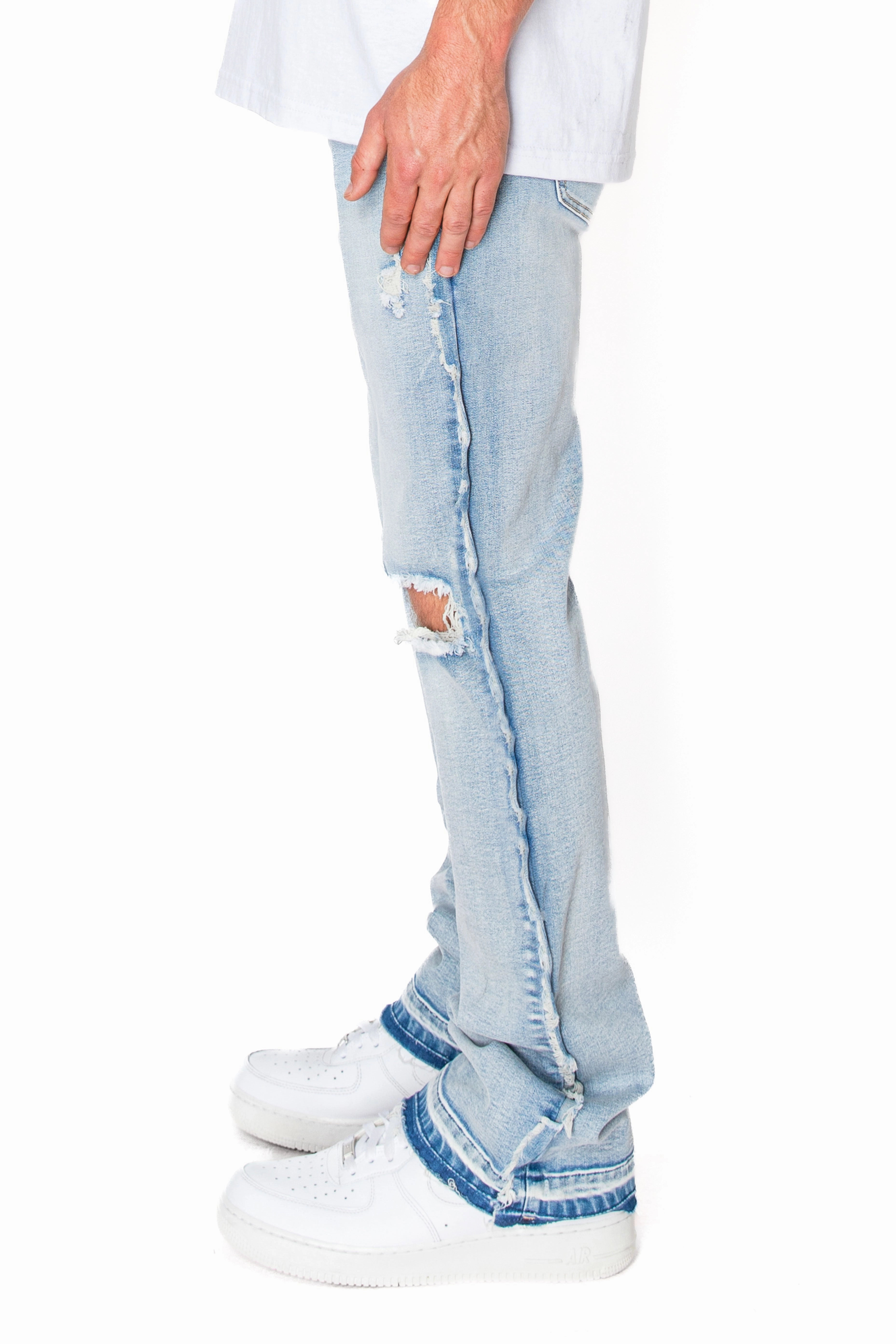 Sharp Silhouette Clean Detail Bootcut Raw Edge Denim Jeans Refined Pattern