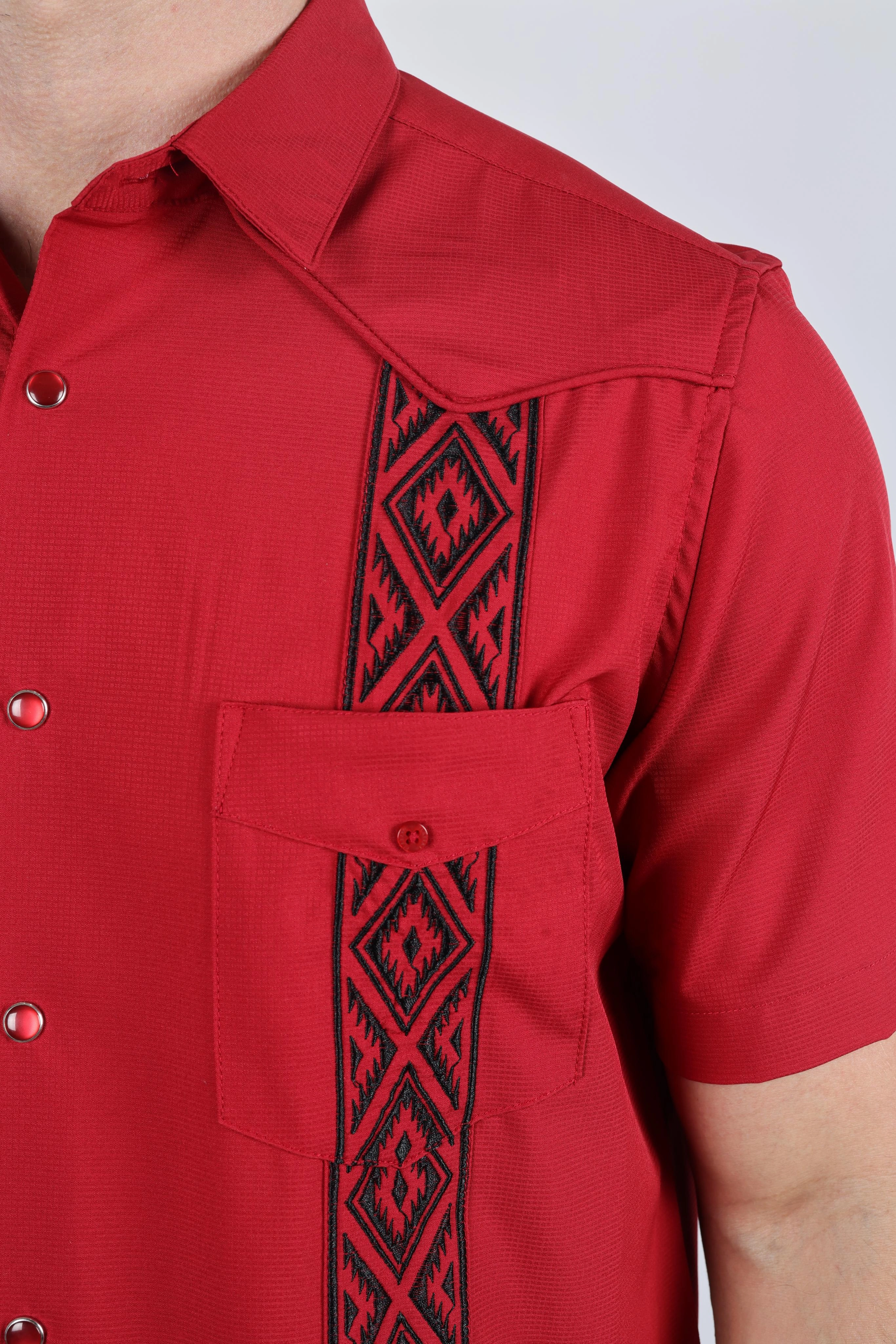 Multi Pocket Utility sporty wear Men's Modern Red GUAYABERA Shirt