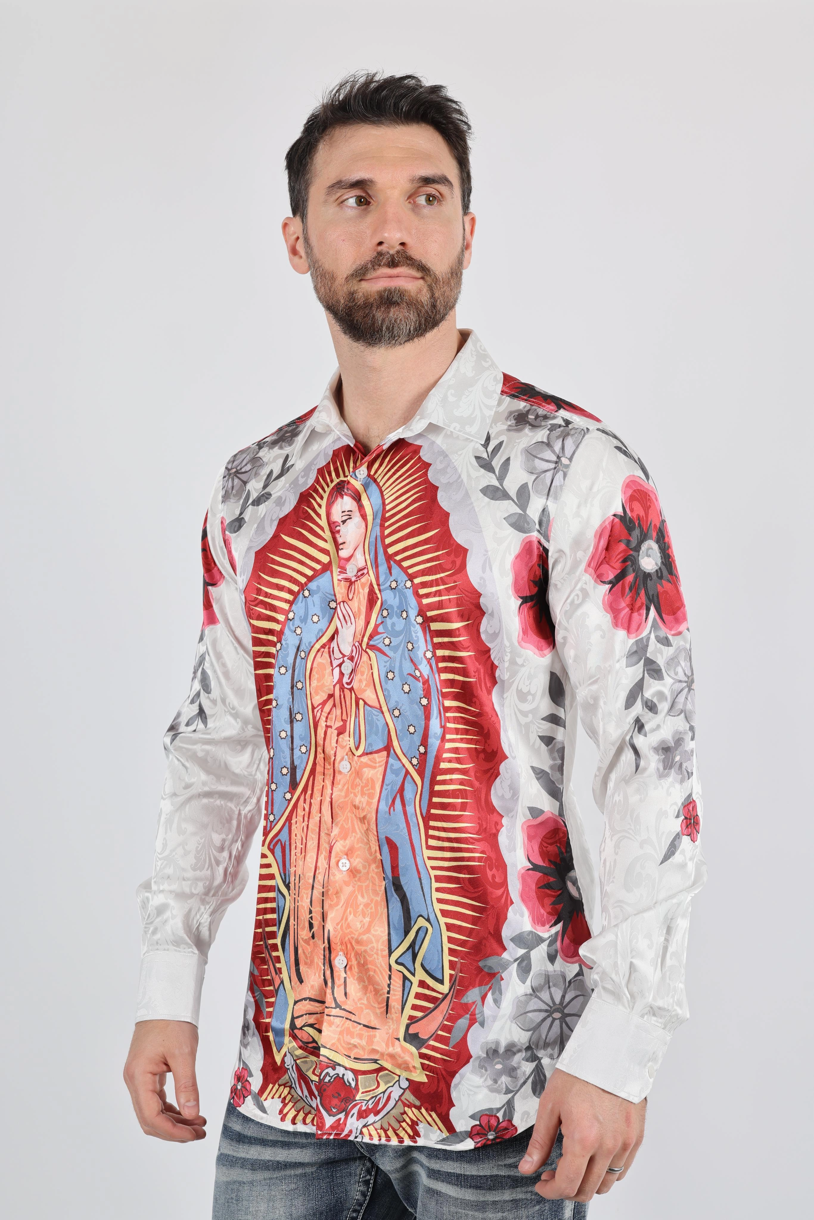 Mens Jacquard Fabric Modern Fit GUADALUPE Print Shirt Anti Cling Fabric