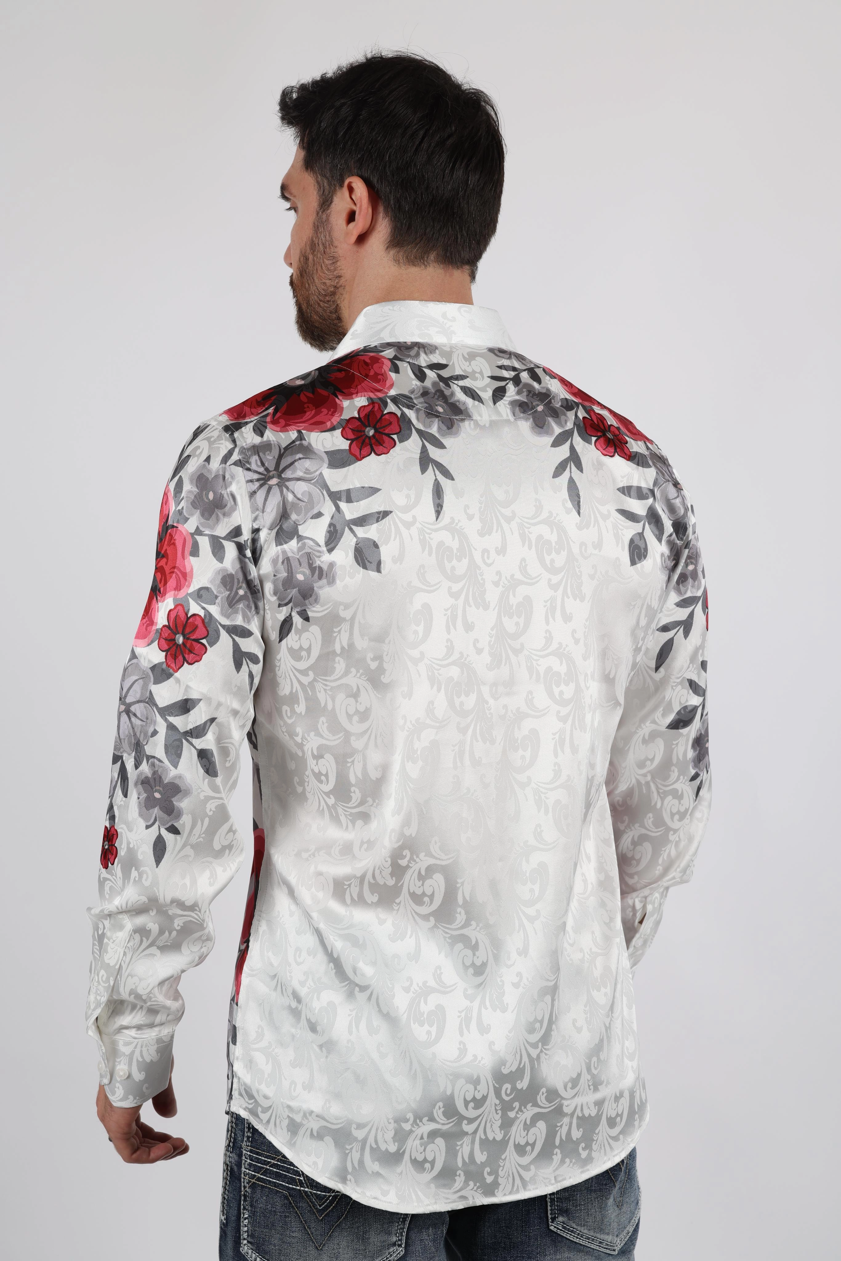 Smooth Stitch Pattern Mens Jacquard Fabric Modern Fit GUADALUPE Print Shirt