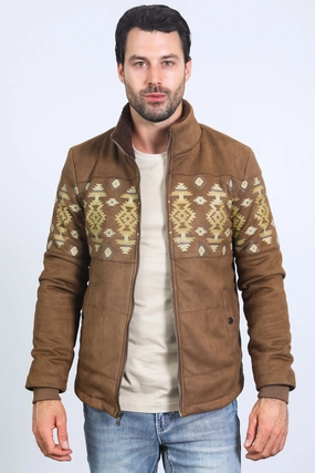 New Day CompactKnit Men's Ethnic Aztec Quilted Fur Lined Brown Jacket