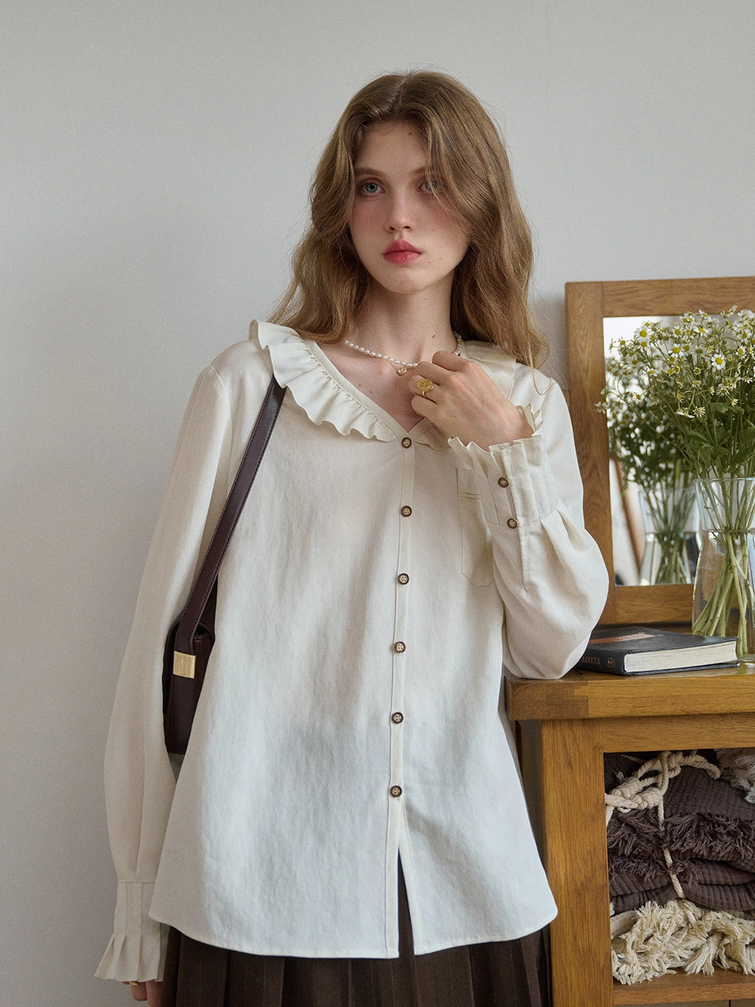 Windproof Fabric Kaitlyn V-Neck Lyocell Blouse