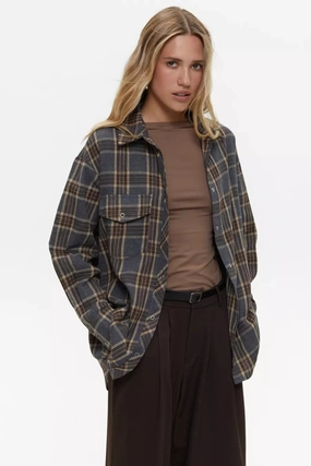 Compact Fold Design Brown Large Check Shirt