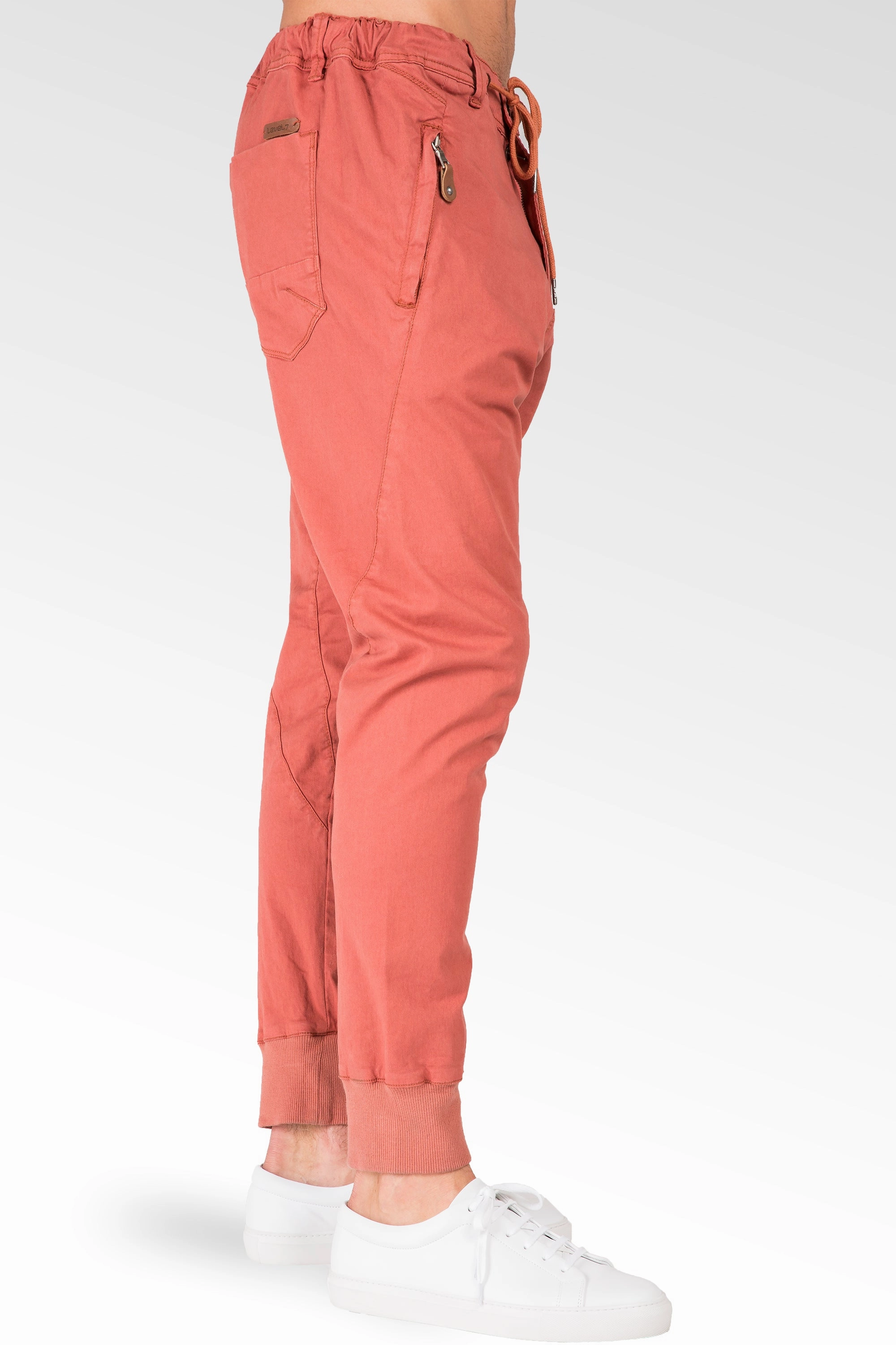 Cozy Dress Drop Crotch Premium Rustic Red Stretch Twill Jogger Jeans Zipper Pocket